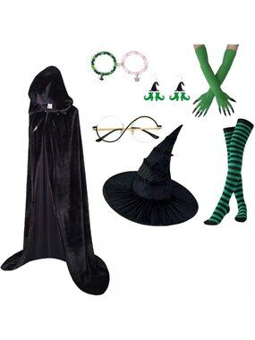Women's Dark Green Halloween Witch Costume Accessories Set Cosplay